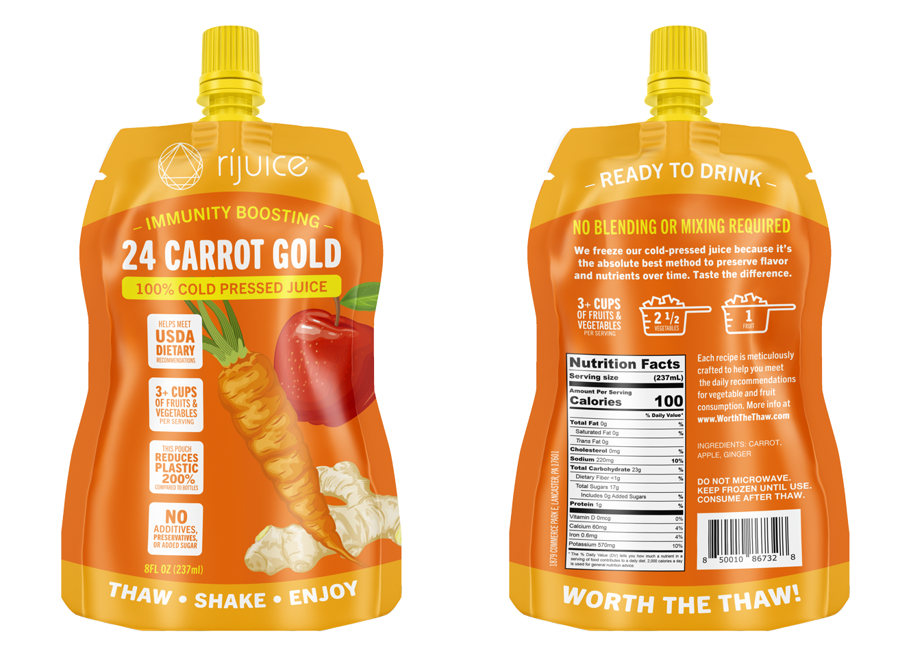 RIJUICE RIJUICE 100% Cold Pressed Frozen Juice Pouches | 24 Carrot Gold